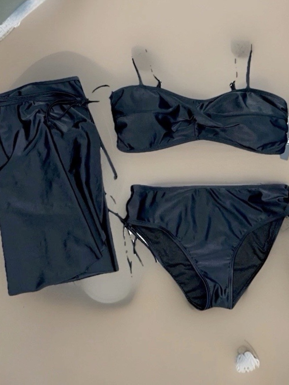 Tahari Black Bikini Swimsuit M Twist Front/Side Tie Bottoms Coverup Skirt NWT